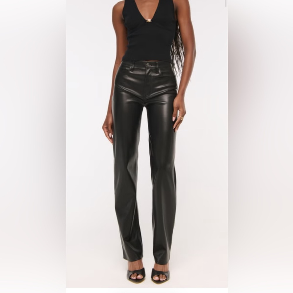 Abercrombie & Fitch Black Ultra High Rise Straight Black Vegan Leather Pant